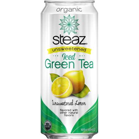 STEAZ Steaz Organic Iced Tea Unsweetened Lemon 16 oz., PK12 093001